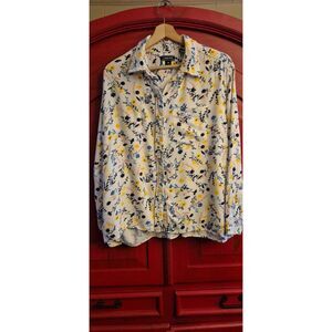 Lands End Sz 18 SUPER SOFT Flannel Shirt Lightweight Floral Blue Yellow Pink EUC